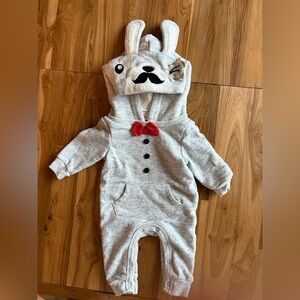 Cat & Jack Gray Bunny Hooded bodysuit with Red Bow tie newborn